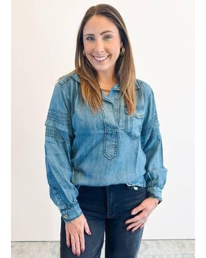 Ivy Jane Tuck Sleeve Popover Shirt - Blue