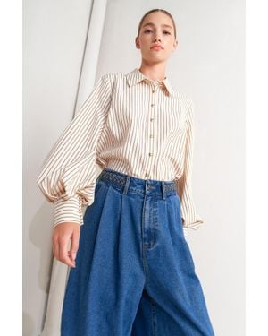 TRUEDAMES Pinstripe Chic Woven Top - Blue