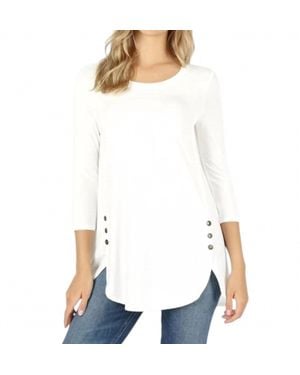 Zenana Side Button Tunic Top - White