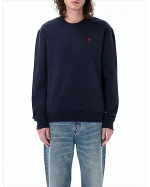 Ami Paris Relaxed-Fit Cotton Sweatshirt With Embroidered Heart - Blue