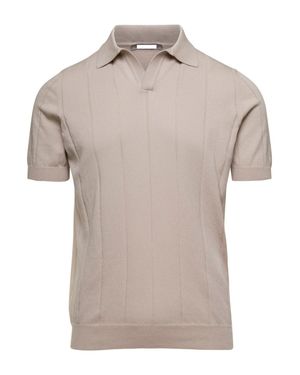 Paolo Fiorillo Short-Sleeve Knit Polo Shirt With Vertical Ribbing - Natural