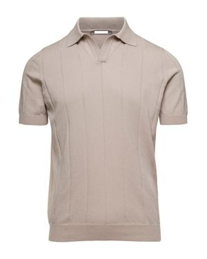 Paolo Fiorillo Short-Sleeve Knit Polo Shirt With Vertical Ribbing - Natural