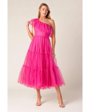 TRUEDAMES Some Fresh Air Fuchsia Tulle Midi Dress - Pink