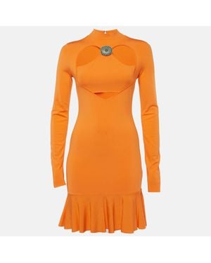 Roberto Cavalli Jersey Knit Ruffled Hem Mini Dress - Orange
