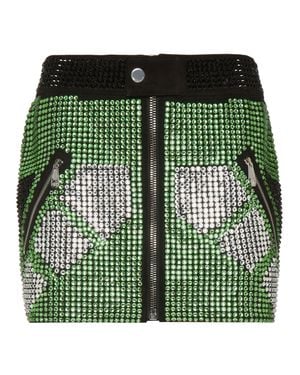 Philipp Plein Leather Strass Skirt Mini Crystal - Green