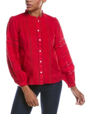 Madewell High Neck Lace Insert Pintuck Top - Red