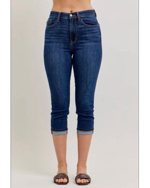 Judy Blue High Waist Capri With Single Cuff - Blue