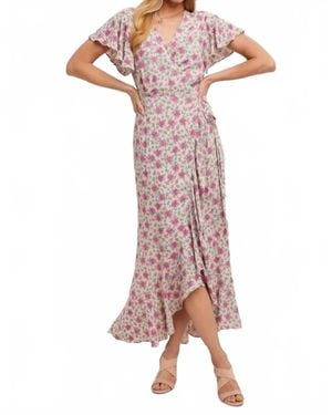 Bluivy Floral Print Ruffle Hem Wrap Maxi Dress - Pink