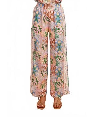 Strut & Bolt Garden Party Crochet Contrast Satin Pants - Natural