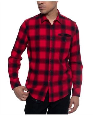 Sean John Plaid Long Sleeves Shirt - Red