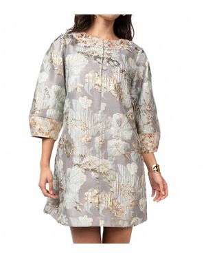 Ivy Jane Jacquard Button Neck Mini Dress - Gray