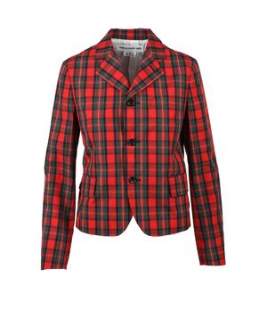 Comme des Garçons Cropped Plaid Cotton Button Jacket - Red