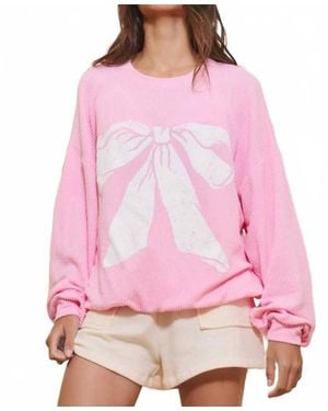 Bucketlist Print Comfy Oversize Ribbed Graphic Sweatshirt - Pink