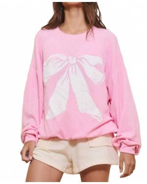 Bucketlist Print Comfy Oversize Ribbed Graphic Sweatshirt - Pink