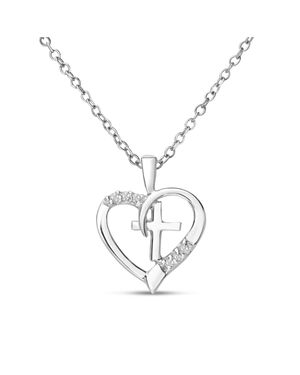 SuperJeweler 0.03 Carat Diamond Cross And Heart Necklace - Metallic