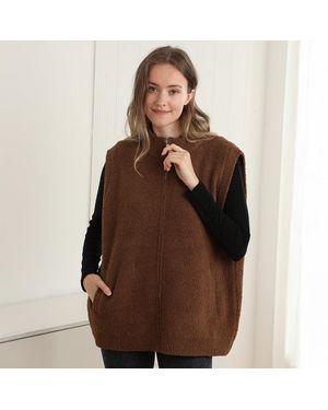 TRUEDAMES Cozy Solid Oversized Zipper Front Pocket Sweater Vest - Brown