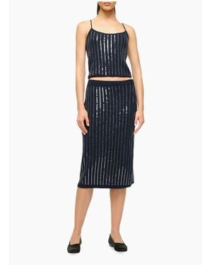 STAUD Mimi Sequin Midi Skirt - Blue
