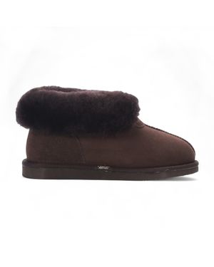 Infinity Leather Sheepskin Suede Ankle Slip-On Bootie Winter - Brown