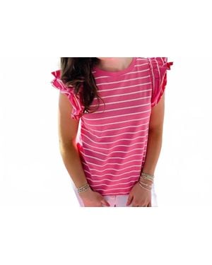 Apny Stripe Ruffle Cap Tee - Pink