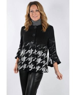FRANK LYMAN Gwendolyn Houndstooth Knit Jacket - Black
