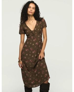 Lucky Brand Embroidered Short Sleeve Simone Midi Dress - Multicolor