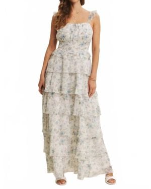 In February Garden Tiered Ruffle Maxi Dress With Smocked Back - White