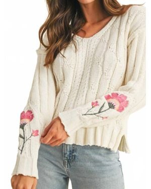 Anniewear Long Sleeve With Flower Sweater Top - Gray