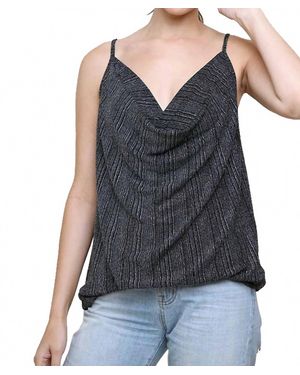 Umgee Lurex Cowl Neck Tank Top - Black