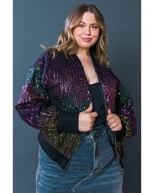 TRUEDAMES Entertain Me Sequin Bomber Jacket - Blue