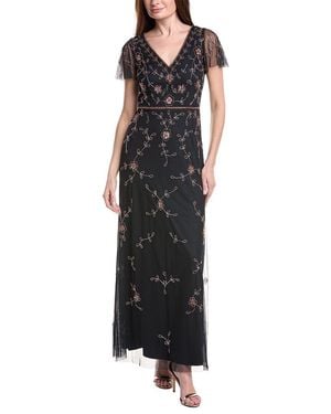 Adrianna Papell Petite Beaded Pleated Dress in Black | Lyst