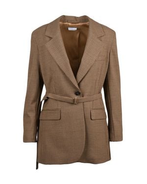 Marella Fitted Wool Jacket With Subtle Checkered Pattern - Brown