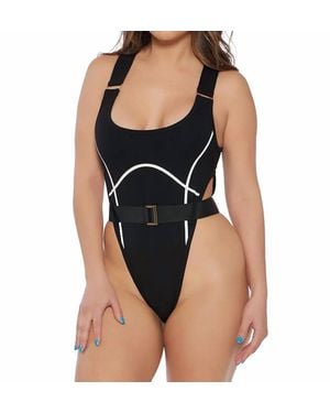 Circular Path High Cut Bodysuit - Black