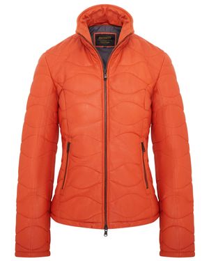 Infinity Leather Puffer Quilted Bomber Leather Jacket - Orange