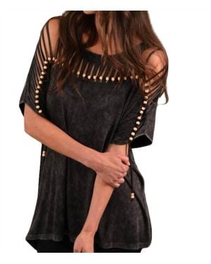 Angel Stone Wash Cut Out Tunic - Black