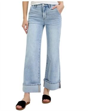 Risen High Rise Ankle Wide Leg Cuff Jeans - Blue