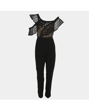 Self-Portrait Crepe And Lace Frill Asymmetric Jumpsuit - Black