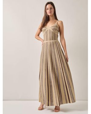Misook Modern Fit-And-Flare Lurex Striped Knit Maxi Dress - Natural