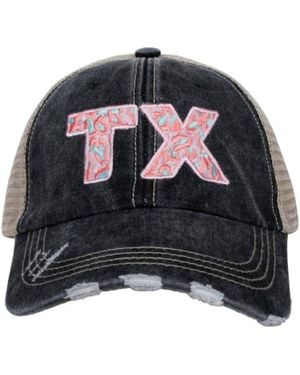 Katydid Texas State Embroidered Distressed Trucker Hat - Black