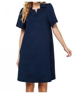See And Be Seen Elaina Short Sleeve Textured Dress - Blue