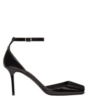 Courreges Patent Leather Peep Toe Ankle Strap Pumps - Black