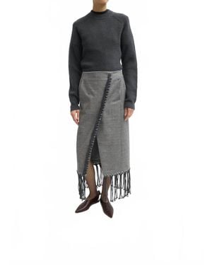 Tibi Techy Bonded Wool Crochet Trim Skirt - Black