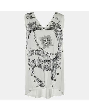 Roberto Cavalli Printed Jersey Eyelet Top - Gray