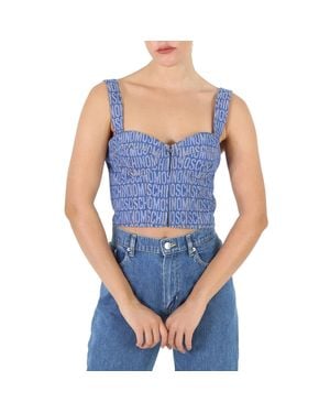 Moschino Ladies Fantasy Print Monogram Denim Cropped Top - Blue