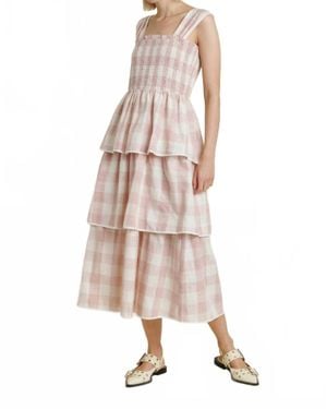 AUREUM Gingham Midi Dress - Natural