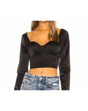 GUIZIO Satin Bustier Crop Top Long Sleeve - Black