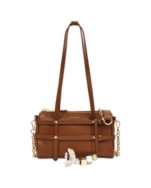 Jason Wu Harness Satchel Shoulder Bag With Convertible Chain Strap & Floral Charm - Brown