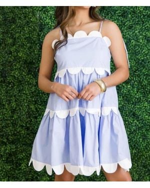 Main Strip Scallop Edge Solid Babydoll Dress - Blue