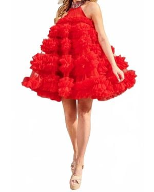Rachel Allan Ruffle Tulle Party Dress - Red