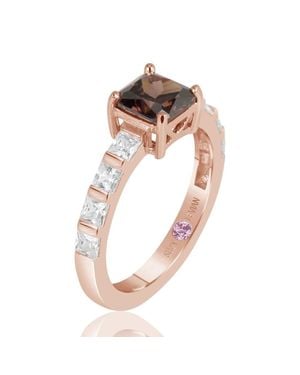 Suzy Levian Rose Sterling Light Asscher Cut Cubic Zirconia Solitaire Engagement Ring - Pink
