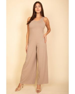 TRUEDAMES Sleeveless Tank Wide Leg Jumpsuit - Natural